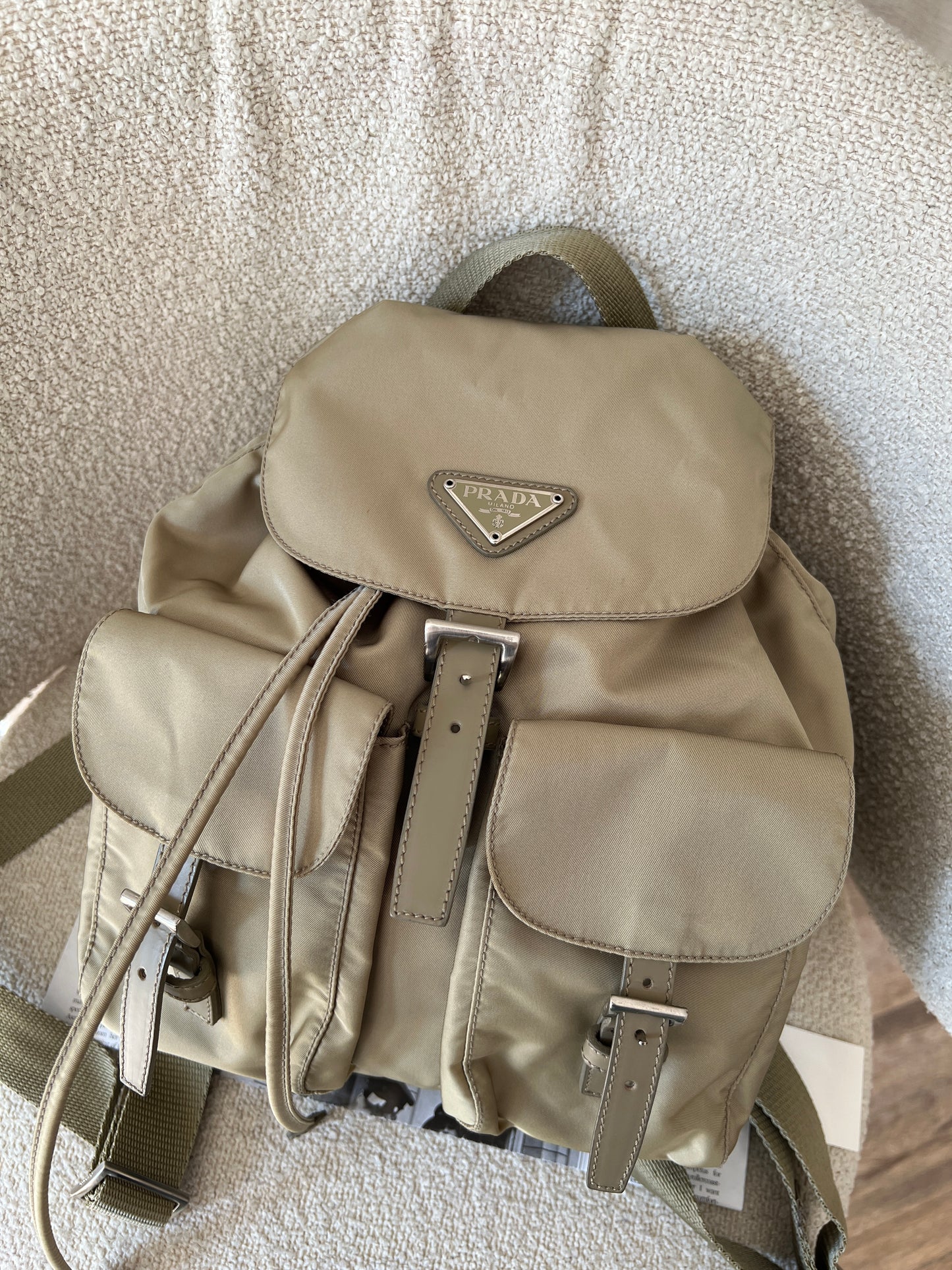 Vintage Prada khaki nylon backpack🥯