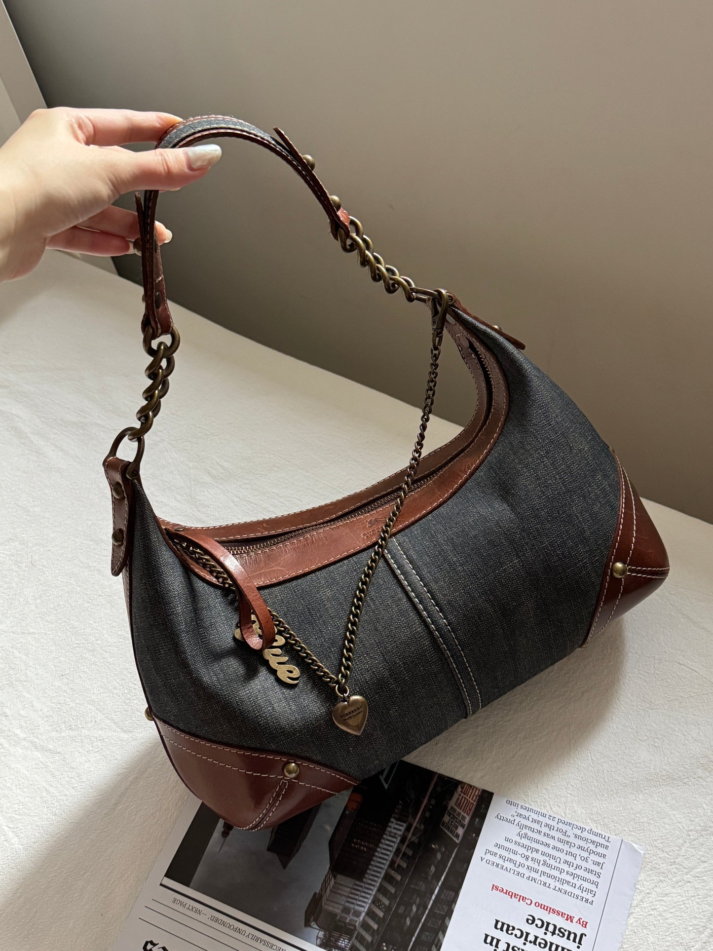 Vintage Burberry denim hobo bag