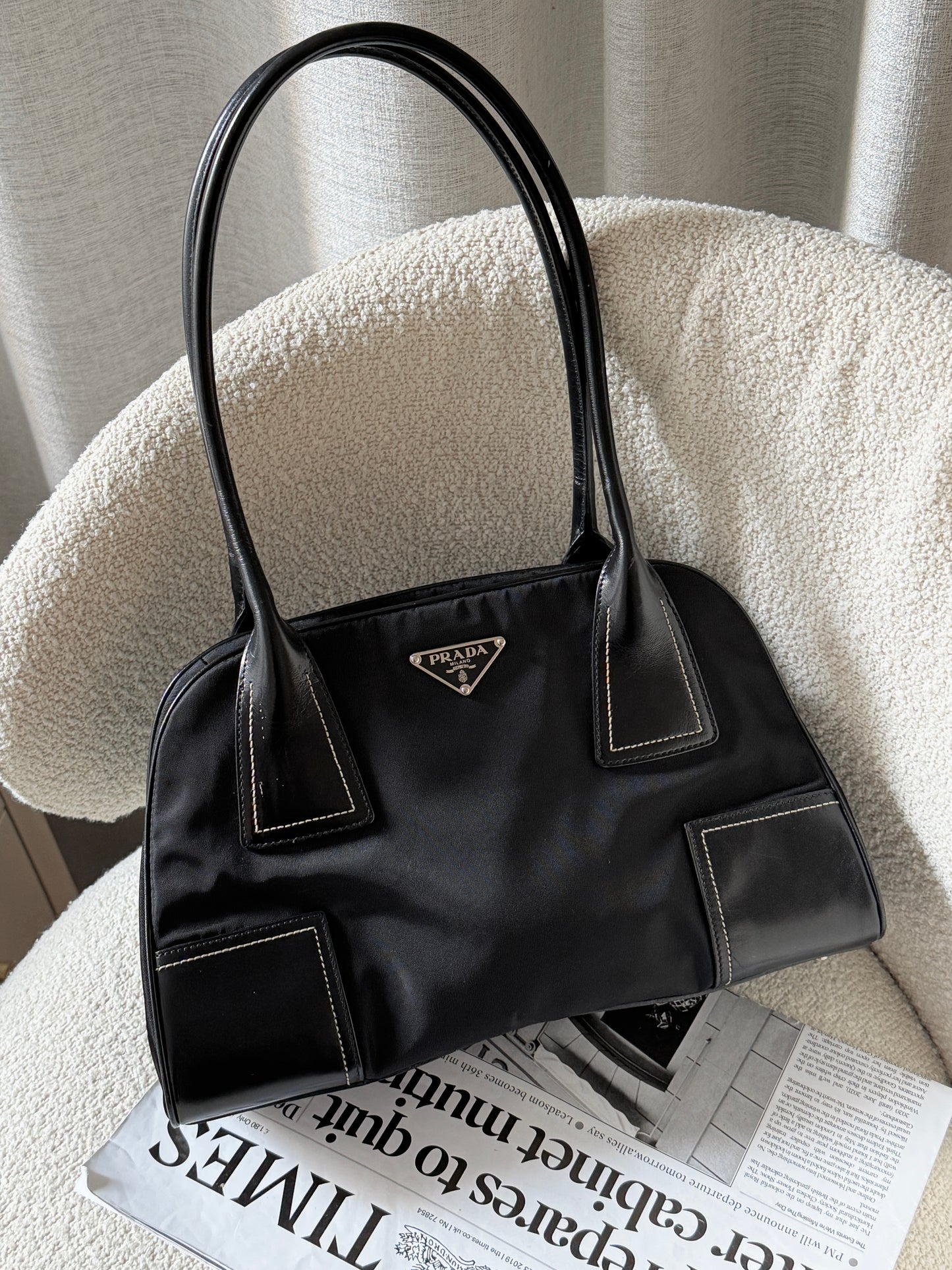 Vintage Prada nylon拼皮保齡包🪐