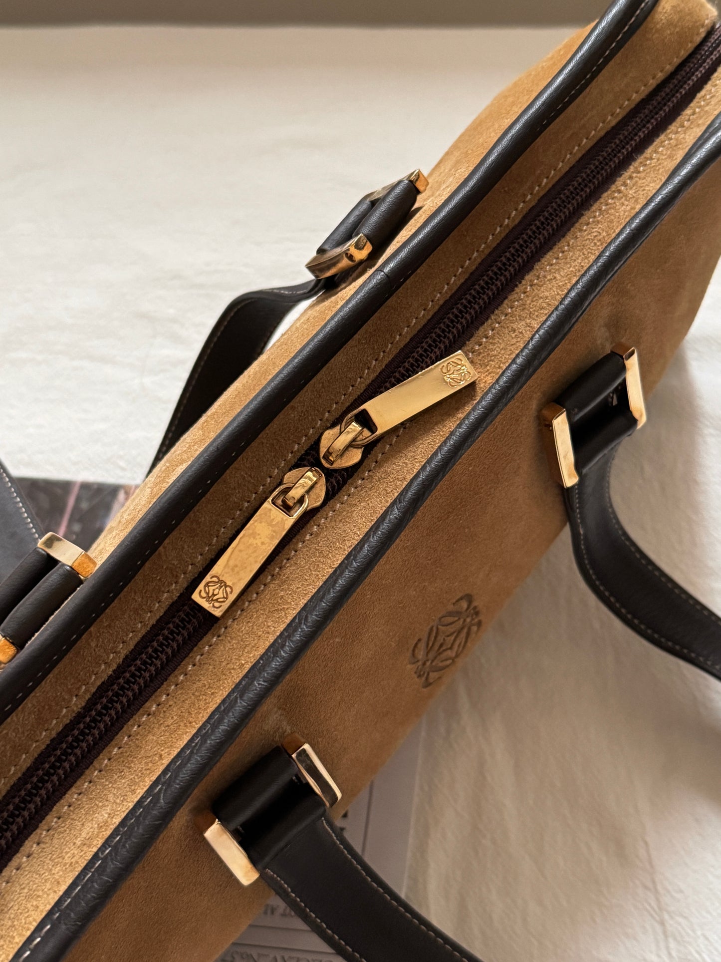 Vintage Loewe suede east west bag🍪