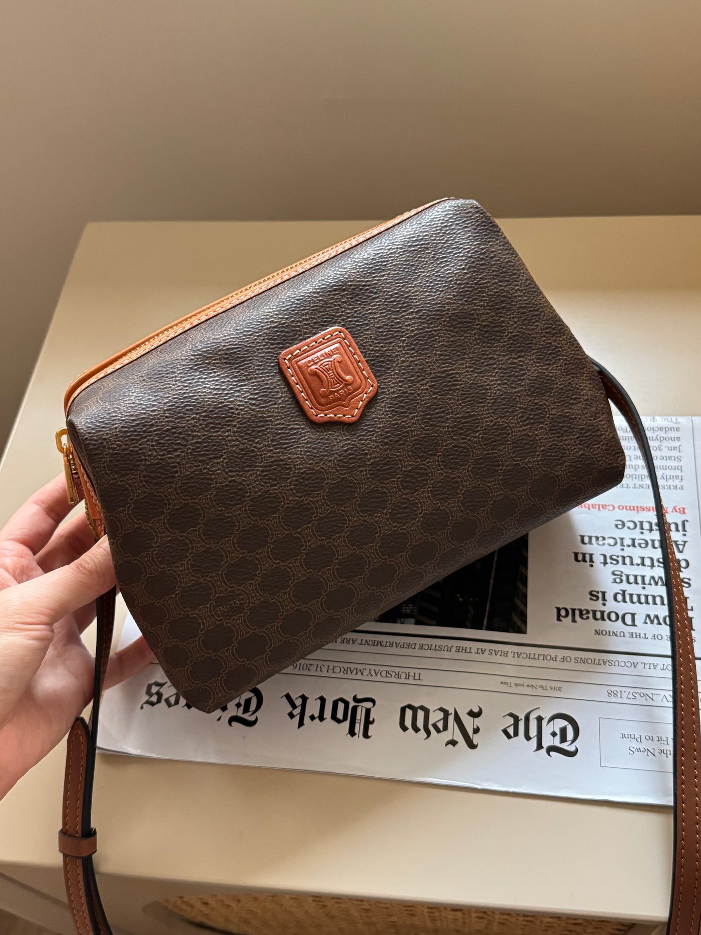 Vintage Celine brown macadam pouch☁️