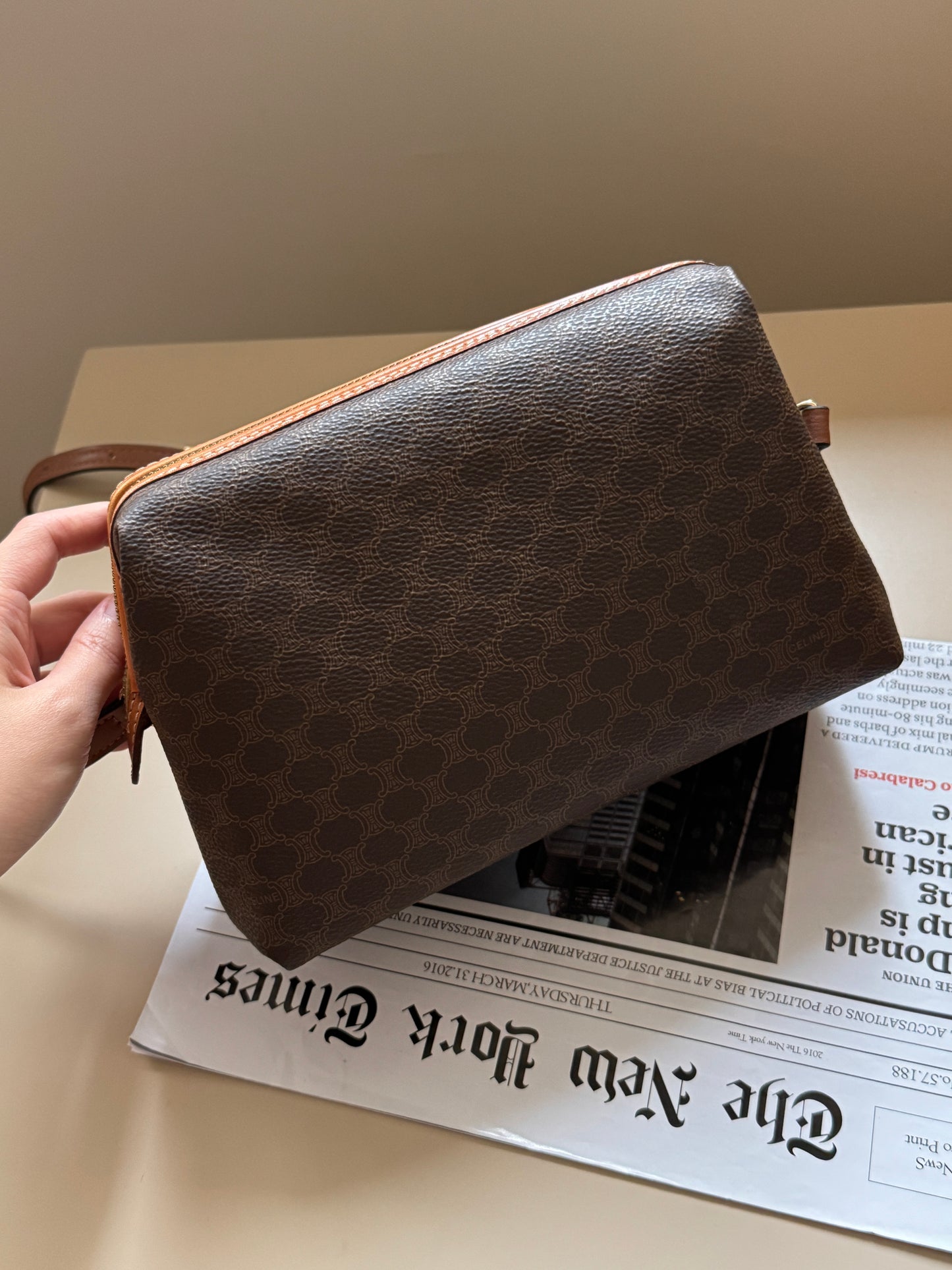 Vintage Celine brown macadam pouch☁️