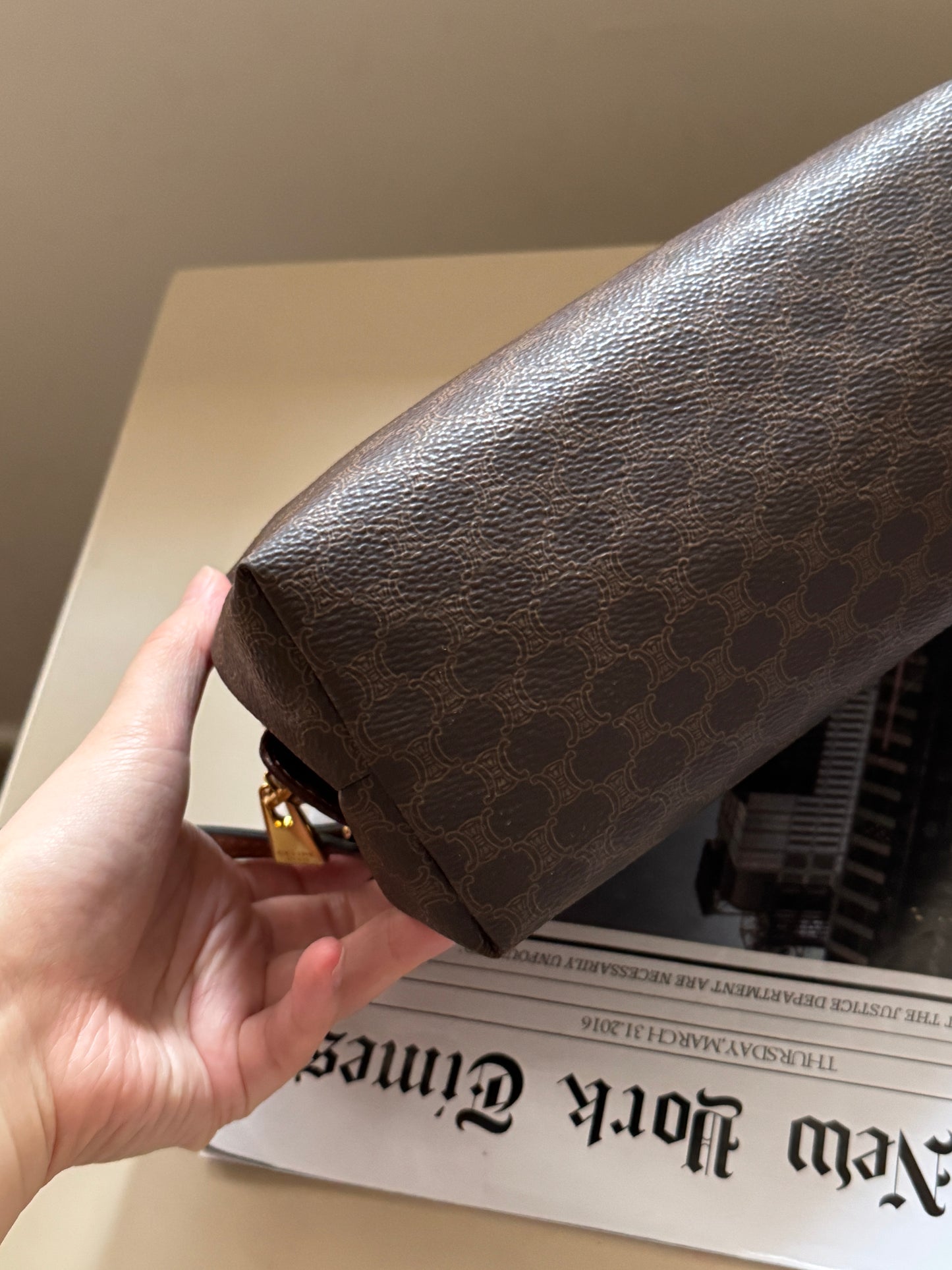Vintage Celine brown macadam pouch☁️