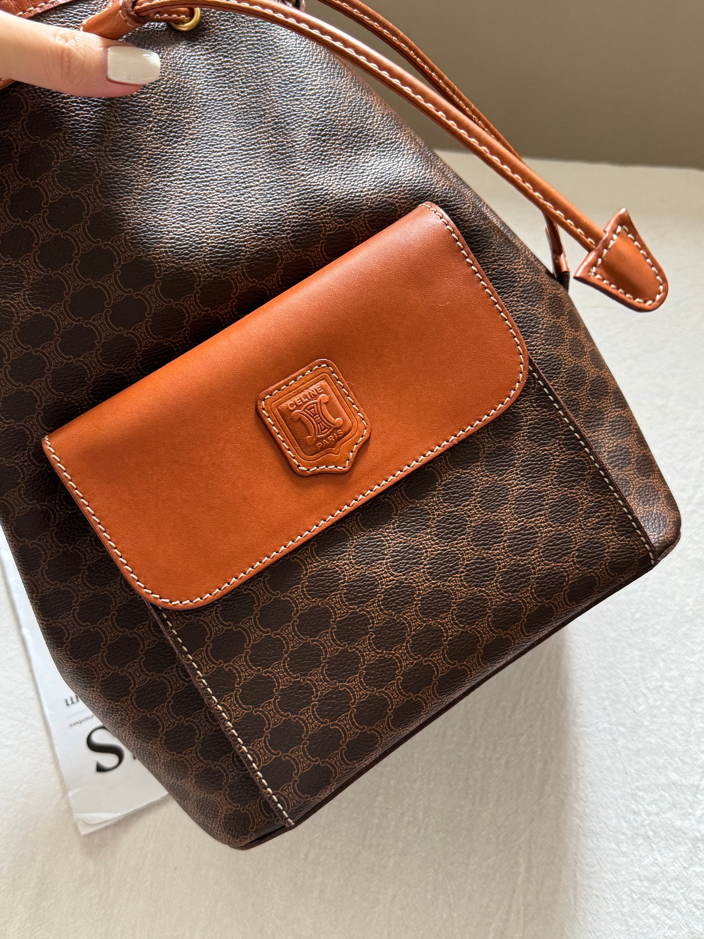 Vintage Celine macadam翻蓋老花水桶包🧺