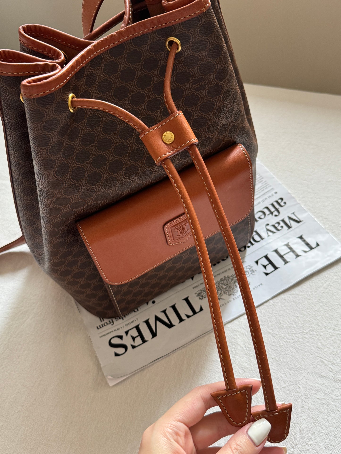 Vintage Celine macadam翻蓋老花水桶包🧺