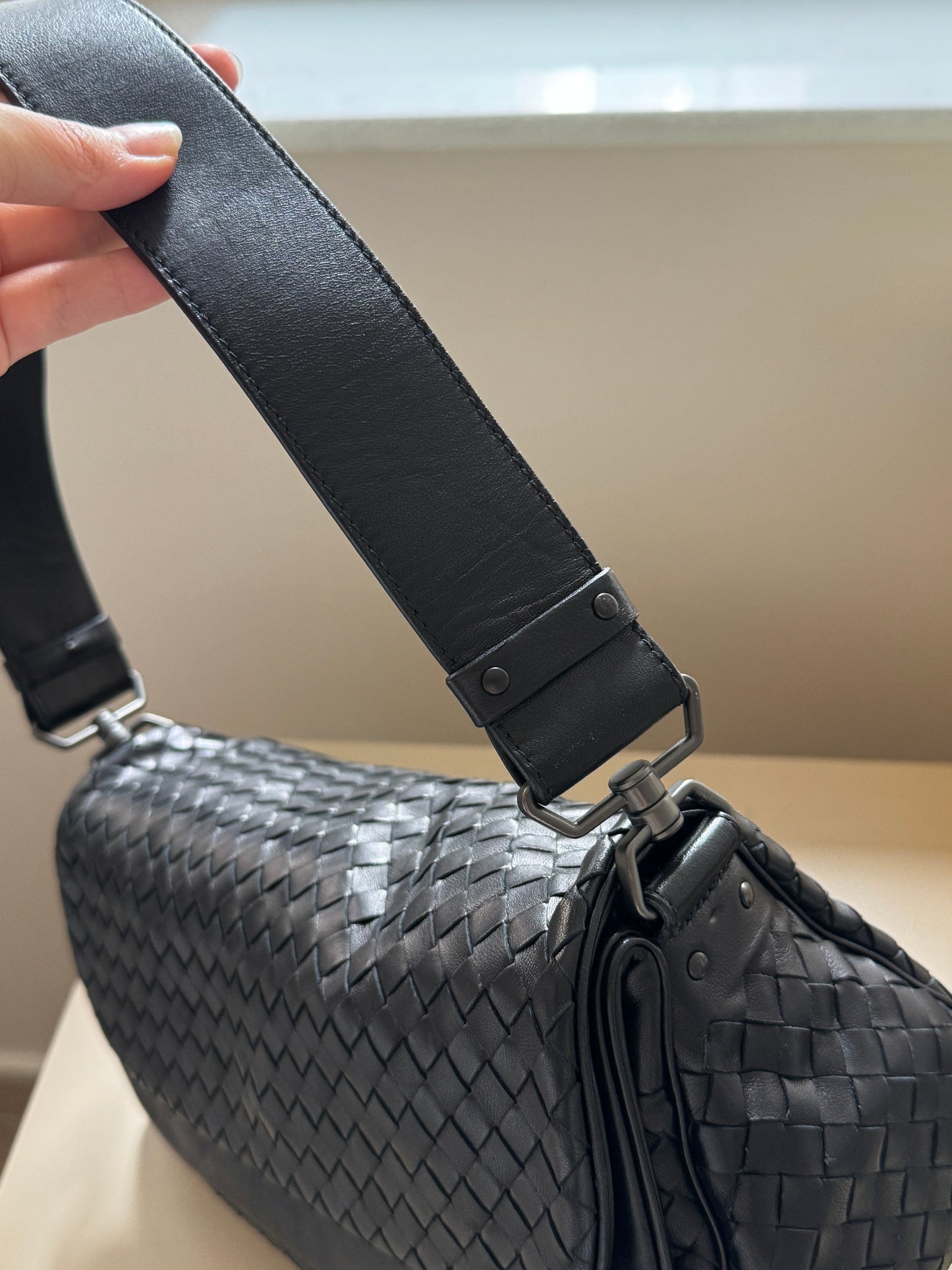 Vintage Bottega Veneta so black double flap baguette🥖
