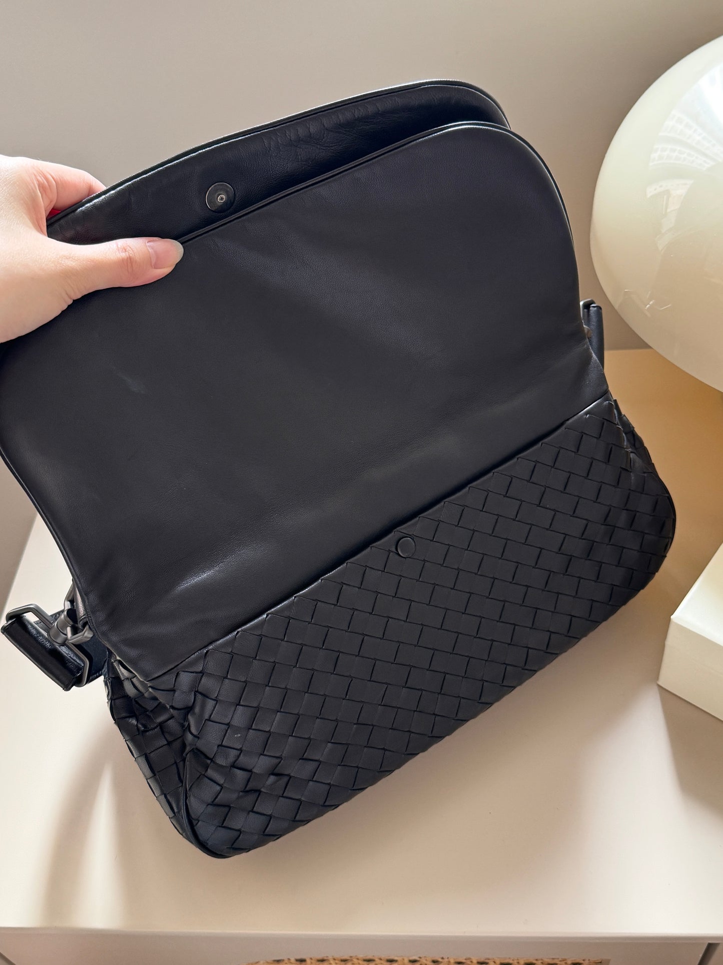 Vintage Bottega Veneta so black double flap baguette🥖
