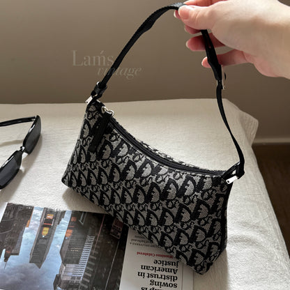 Vintage Dior 黑花銀扣trotter shoulder bag