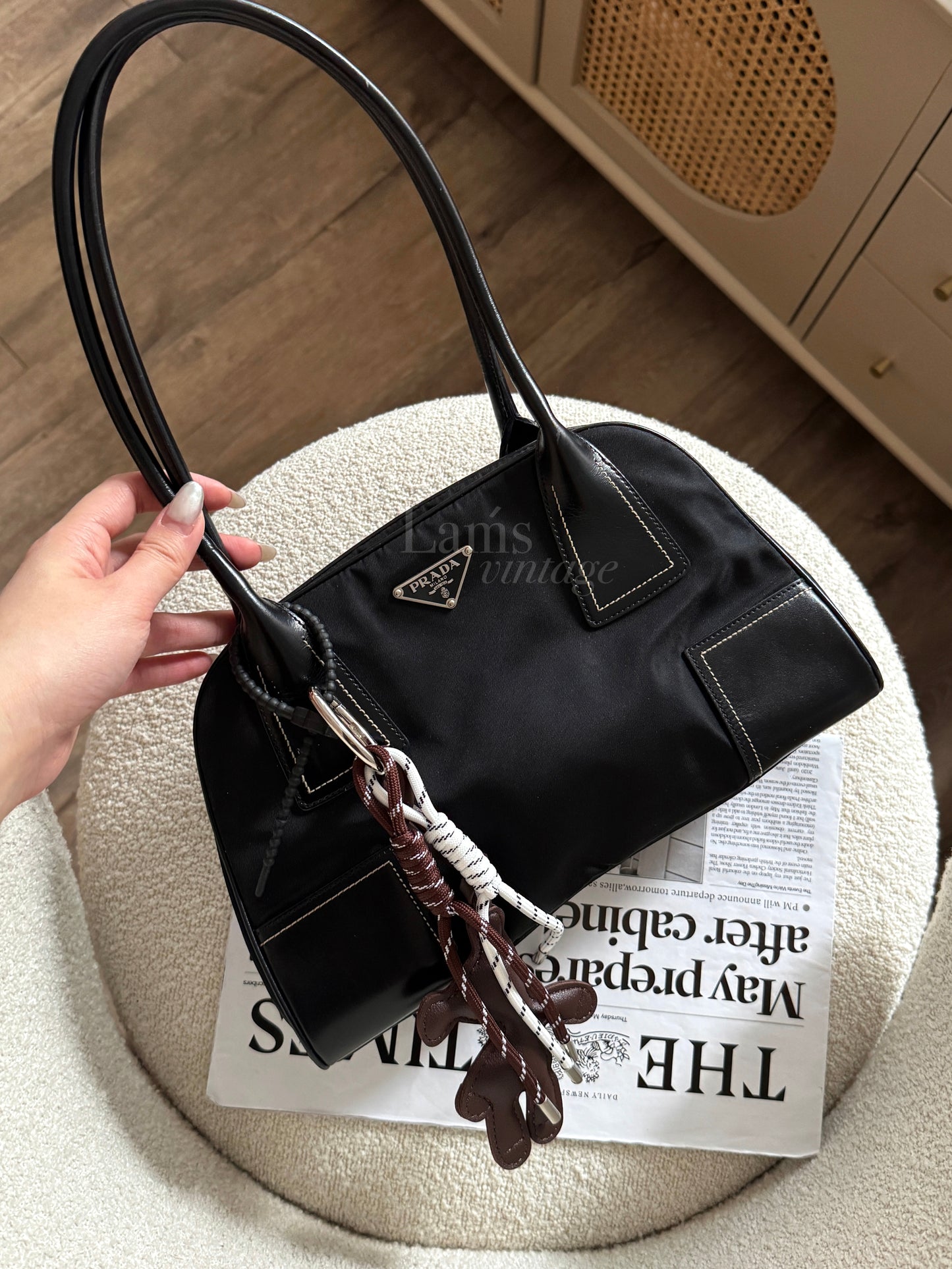 Vintage Prada nylon拼皮保齡包🪐