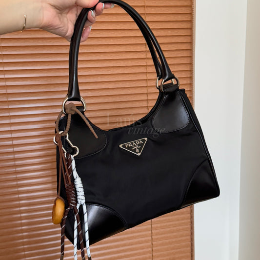 Vintage Prada黑銀拼皮hobo bag