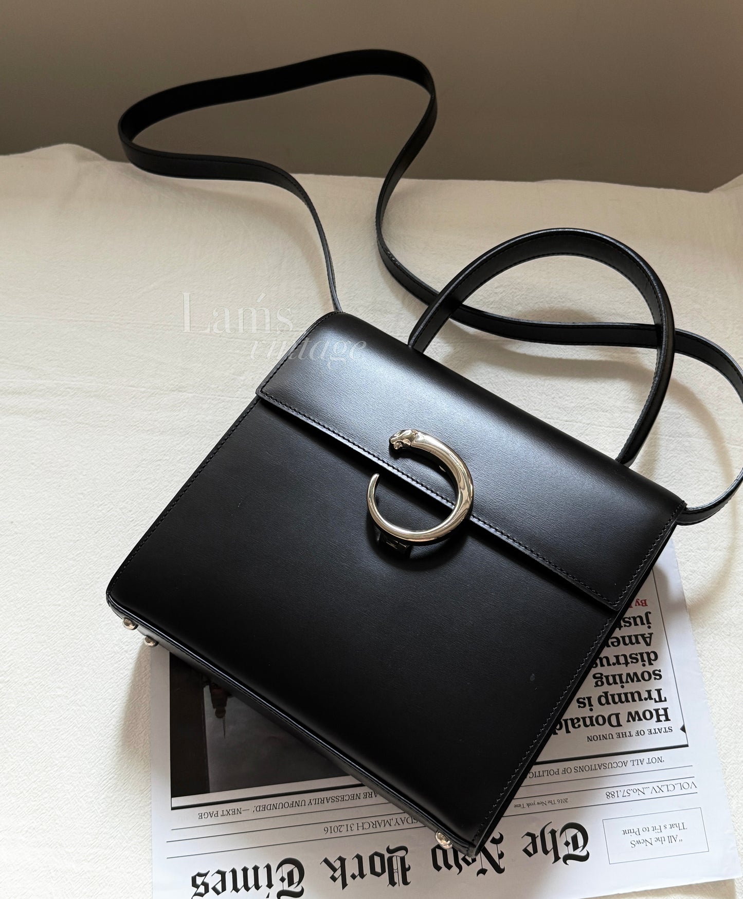 Vintage Cartier 黑銀豹頭classic kelly 2-way