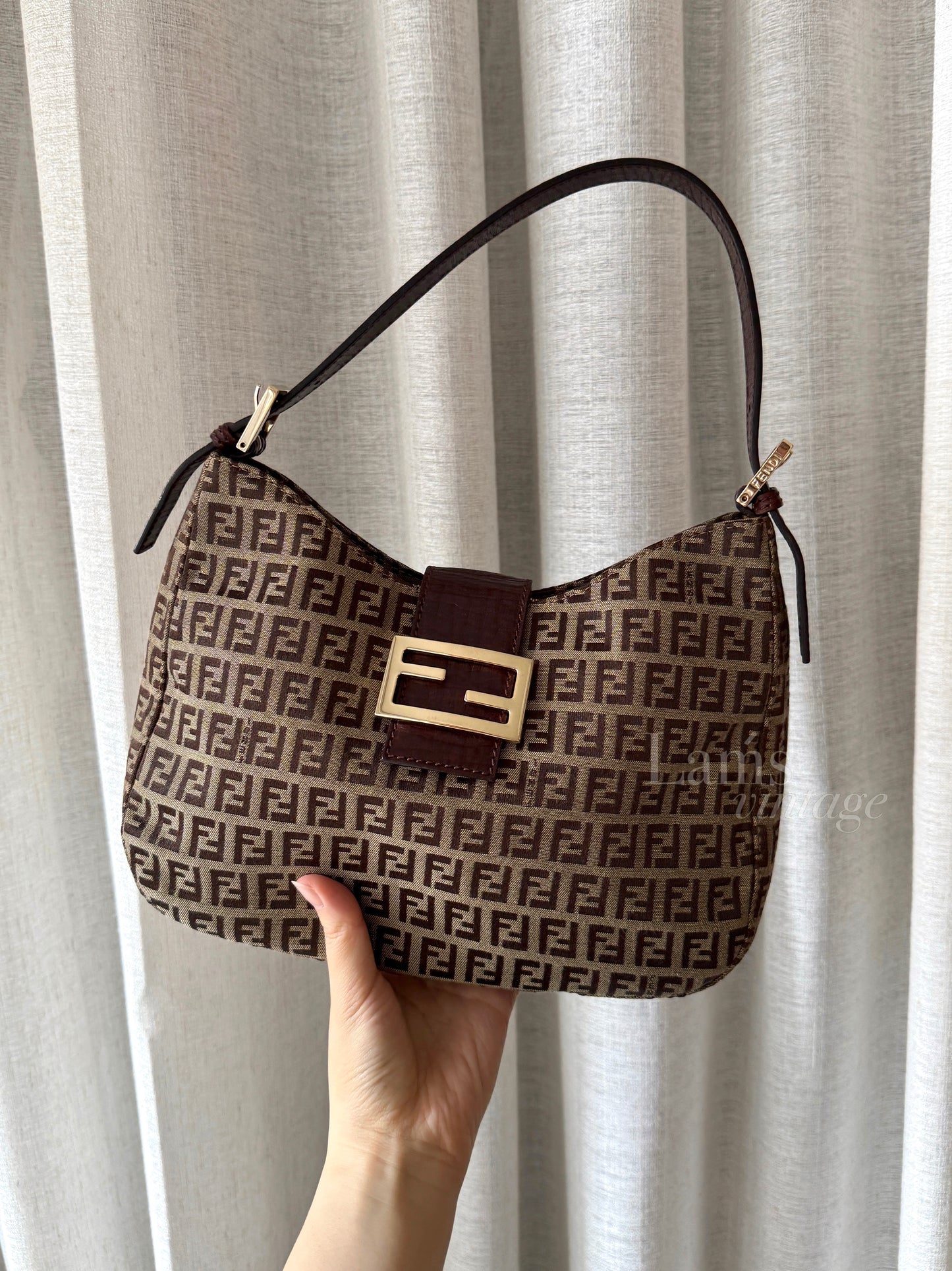 Vintage Fendi 金扣brown zucchino hobo💫