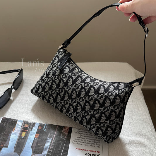 Vintage Dior 黑花銀扣trotter shoulder bag