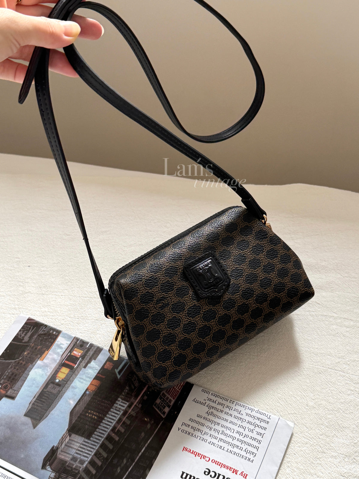 Vintage Celine black macadam mini pouch