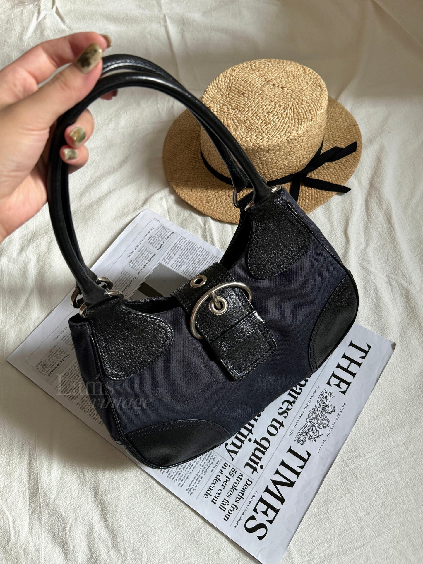 Vintage Prada 黑銀 moon hobo🖤