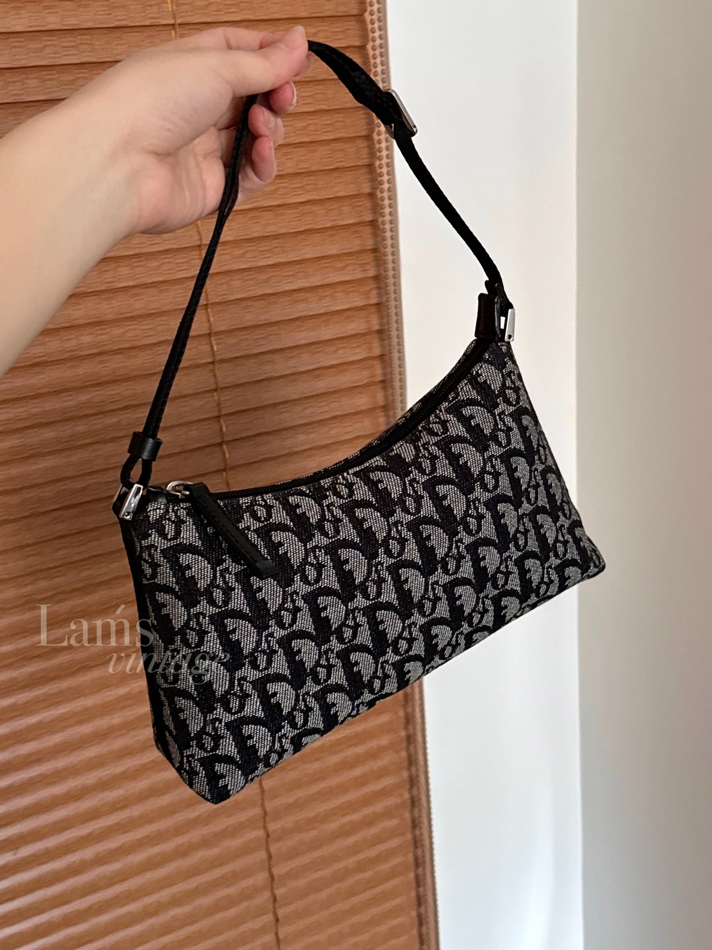 Vintage Dior 黑花銀扣trotter shoulder bag