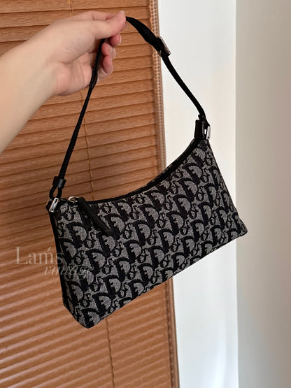 Vintage Dior 黑花銀扣trotter shoulder bag