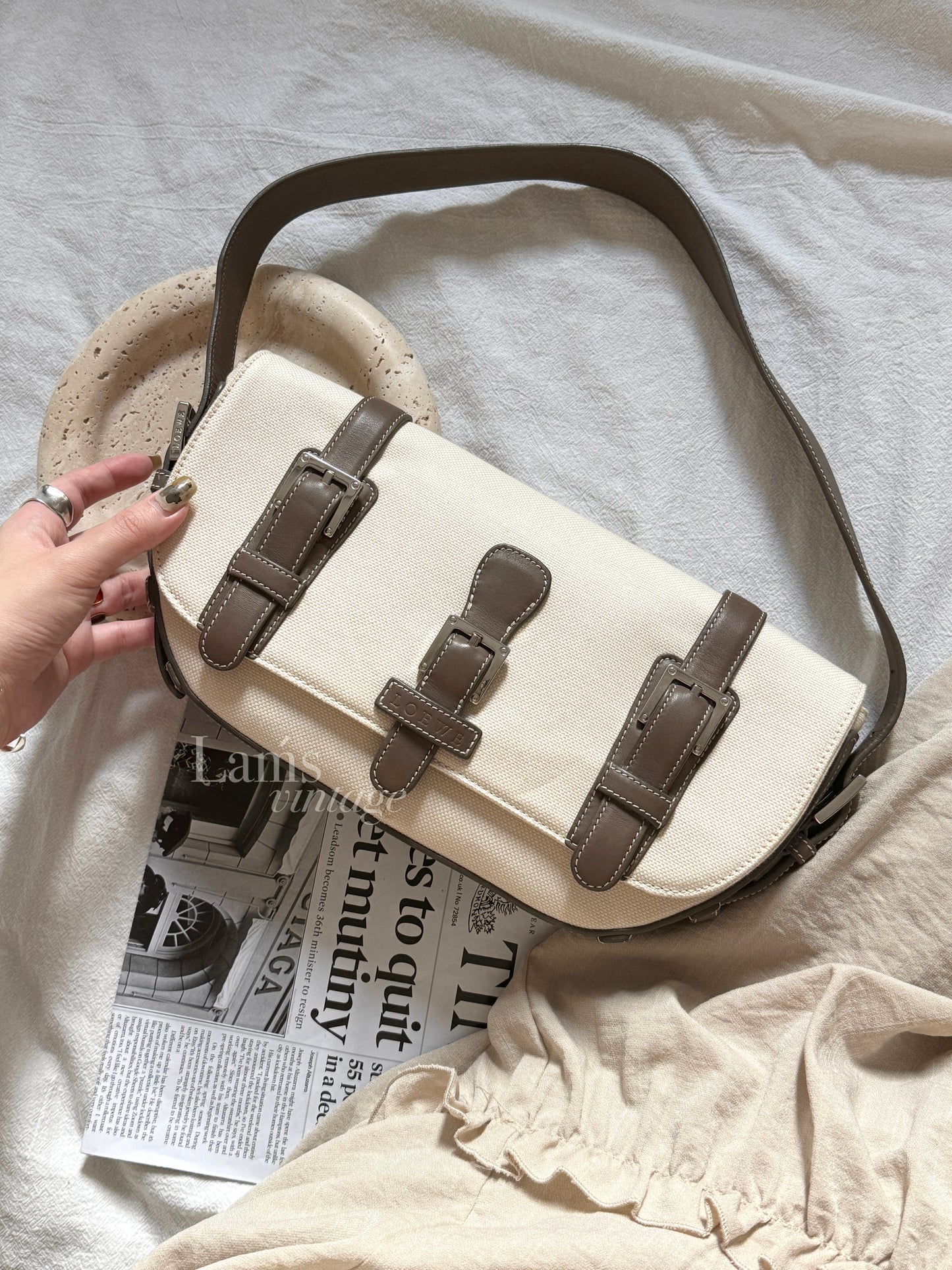 罕有Olive拼色！Vintage Loewe canvas underarm bag🫒